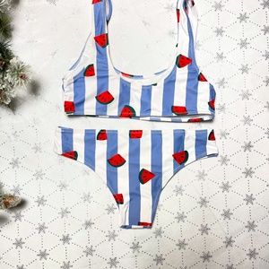 Striped Watermelon Bikini Set - Blue And White S